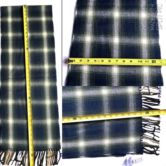 NEW OLD NAVY Plaid Neck Scarf Fringed Hems Blue Green 76” x 13” Men’s UNISEX - Picture 6 of 12